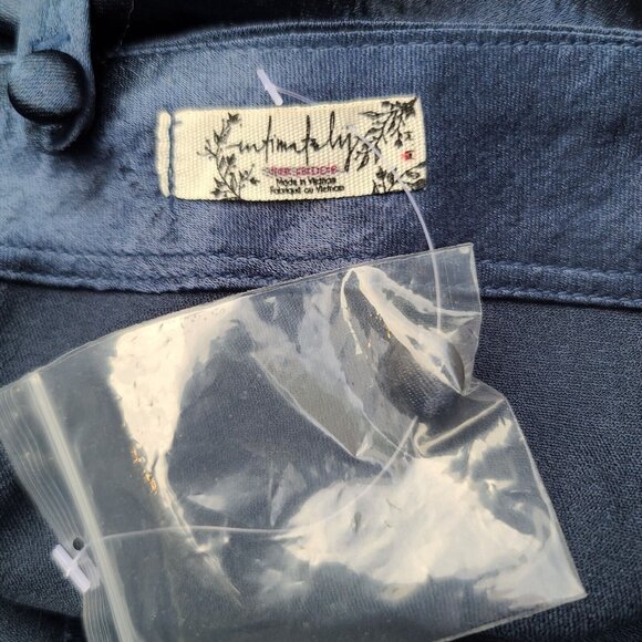 Free People Intimately Oh My Shine Satin Jumpsuit M Navy Blue Side Buttons NWOT - Picture 3 of 10